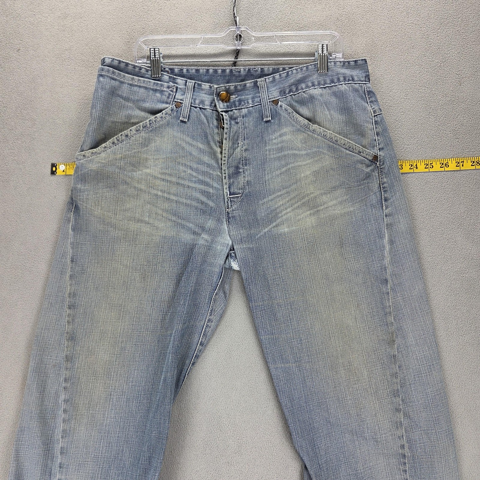 VTG Levis Engineered Jeans Mens Blue Twisted Button Fly Altered Hem Fits 34×32