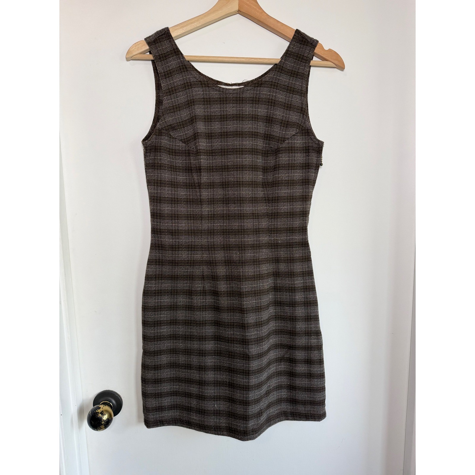 90’s Y2K Rampage Vintage Brown Plaid Sheath Mini Dress Sleeveless Made in USA 5