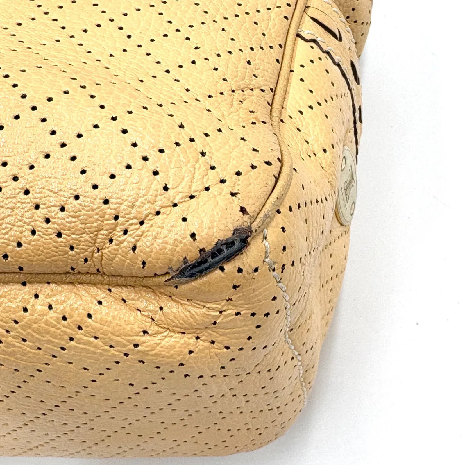Auth Celine Y2K Perforated Leather Boogie Bag Leather Handbag Beige 2Y8978