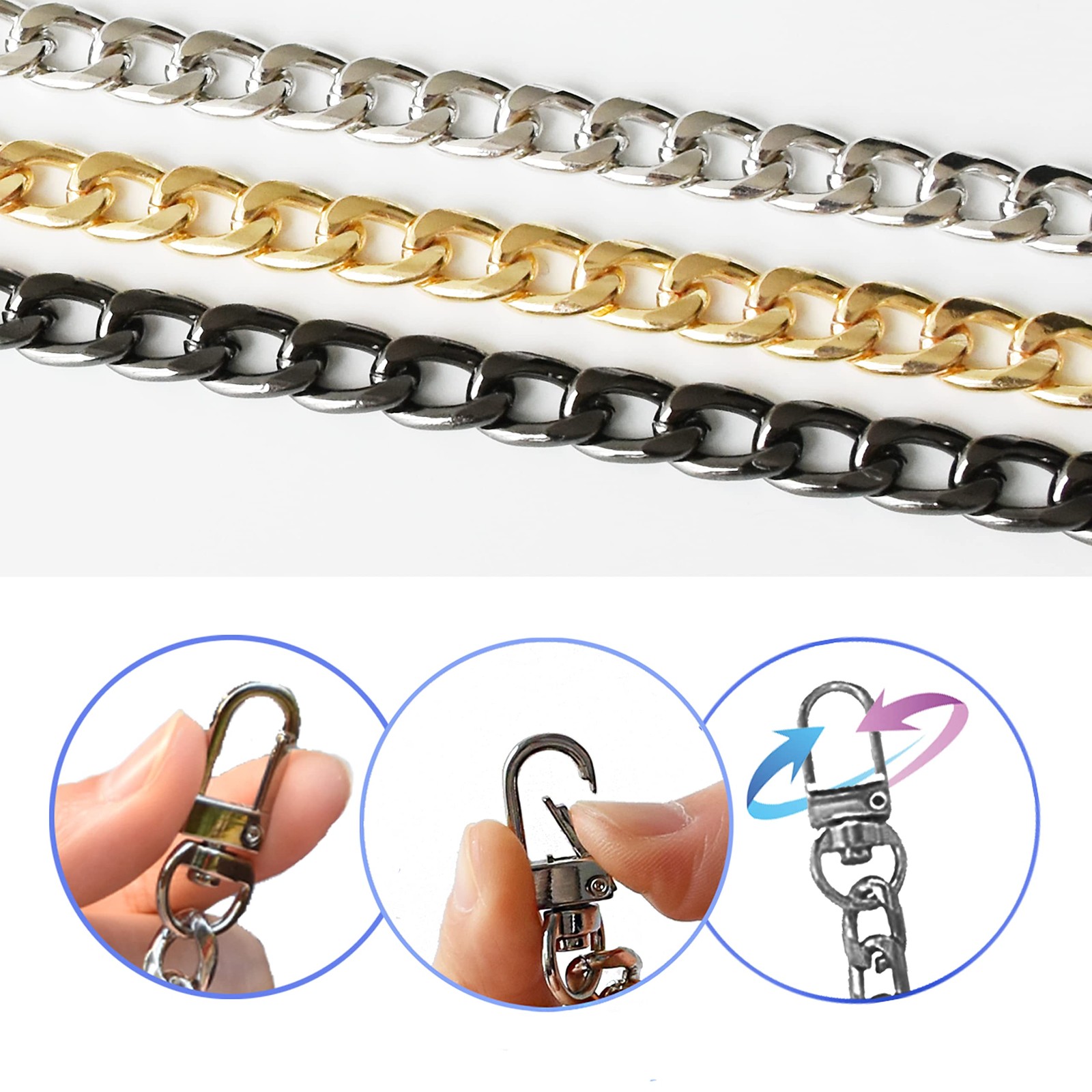 4 Sizes Flat Purse Chain Strap Cross Body Replacement Strap with Mental Buckl…