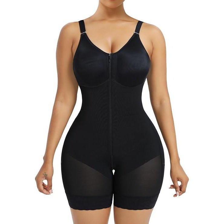 Yianna Shapewear Bodysuit Women 3XL Black High Compression Front Zip 7283-7NZ