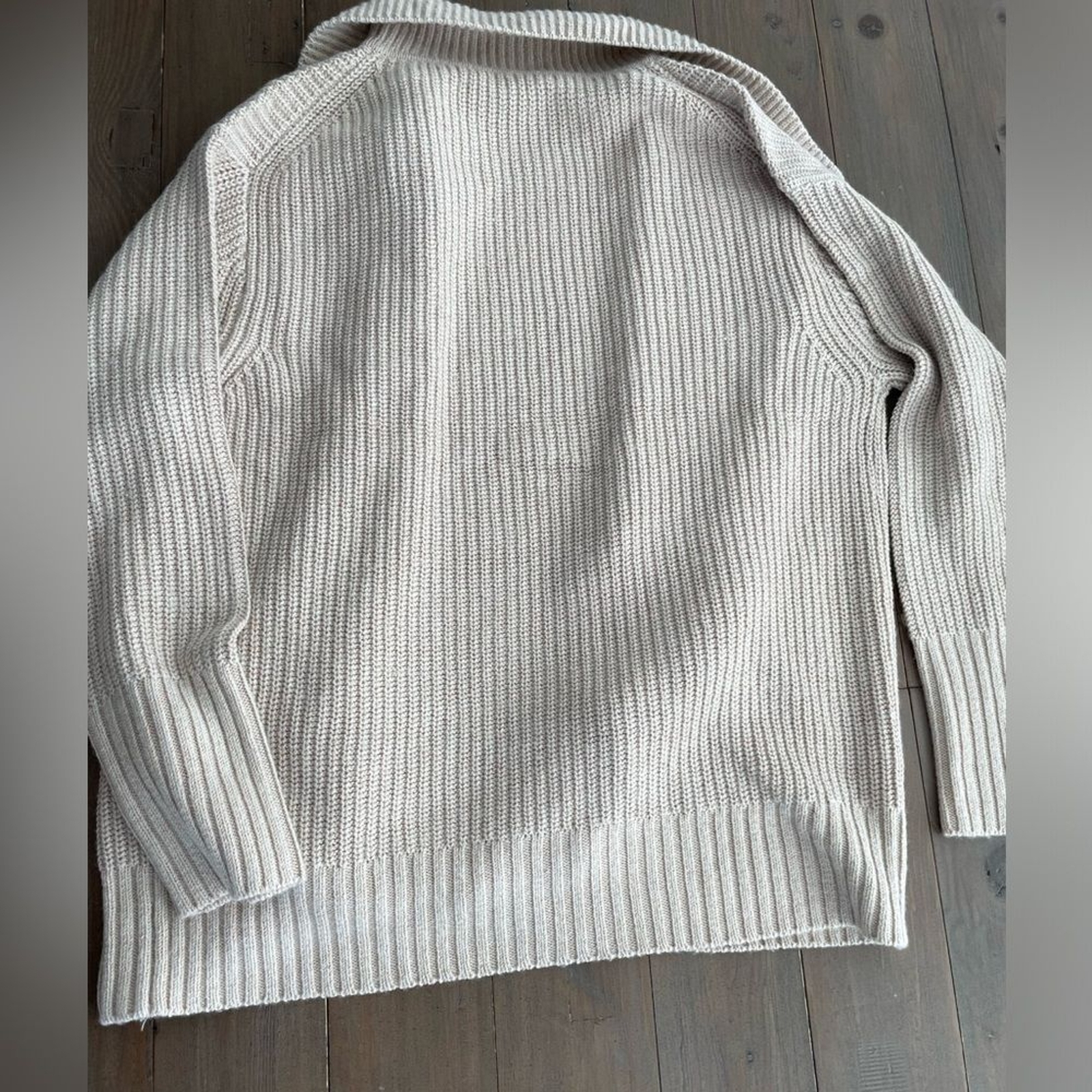 RRP US$395 White + Warren cotton wool cashmere blend coatigan ivory marl NWT L