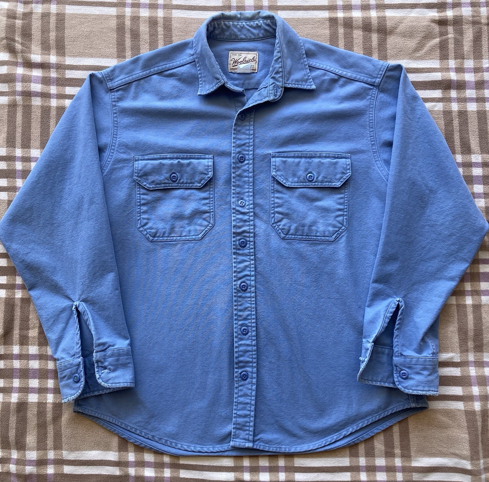 Vintage Woolrich Cotton Chamois Large Long Sleeve Made in USA Rugged Outdoor