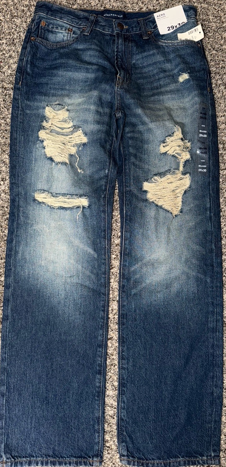 NWT Aéropostale Relaxed Fit Jeans Men’s 29×30 Distressed Medium Wash Denim