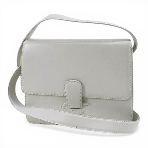 GENNY Leather Shoulder Bag White AB 17cm x 8.3in Crossbody Women’s