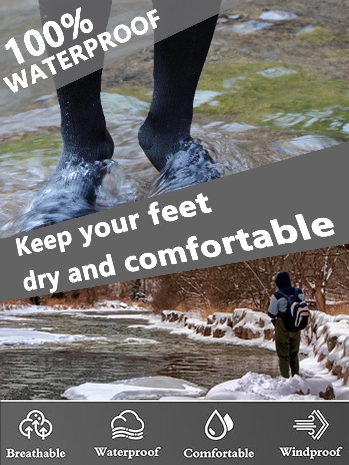 Waterproof Socks Hiking Gear Wading All-Weather Outdoor Sports Fishing Skiing…