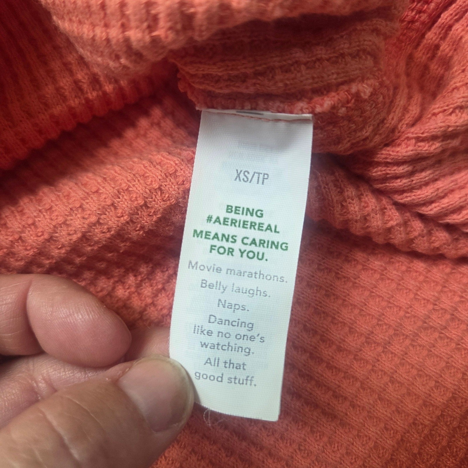 Aerie Lumber Jane Waffle Knit Oversized Button Down Shirt Shacket Coral Rust XS