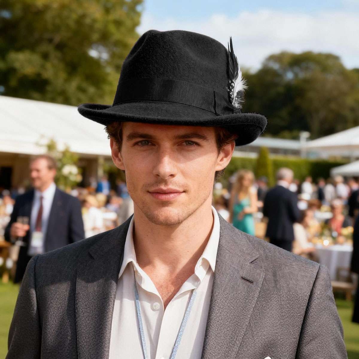 Classic Fedora Hats for Men Gentleman Short Brim Felt Feather Panama Dress Hat