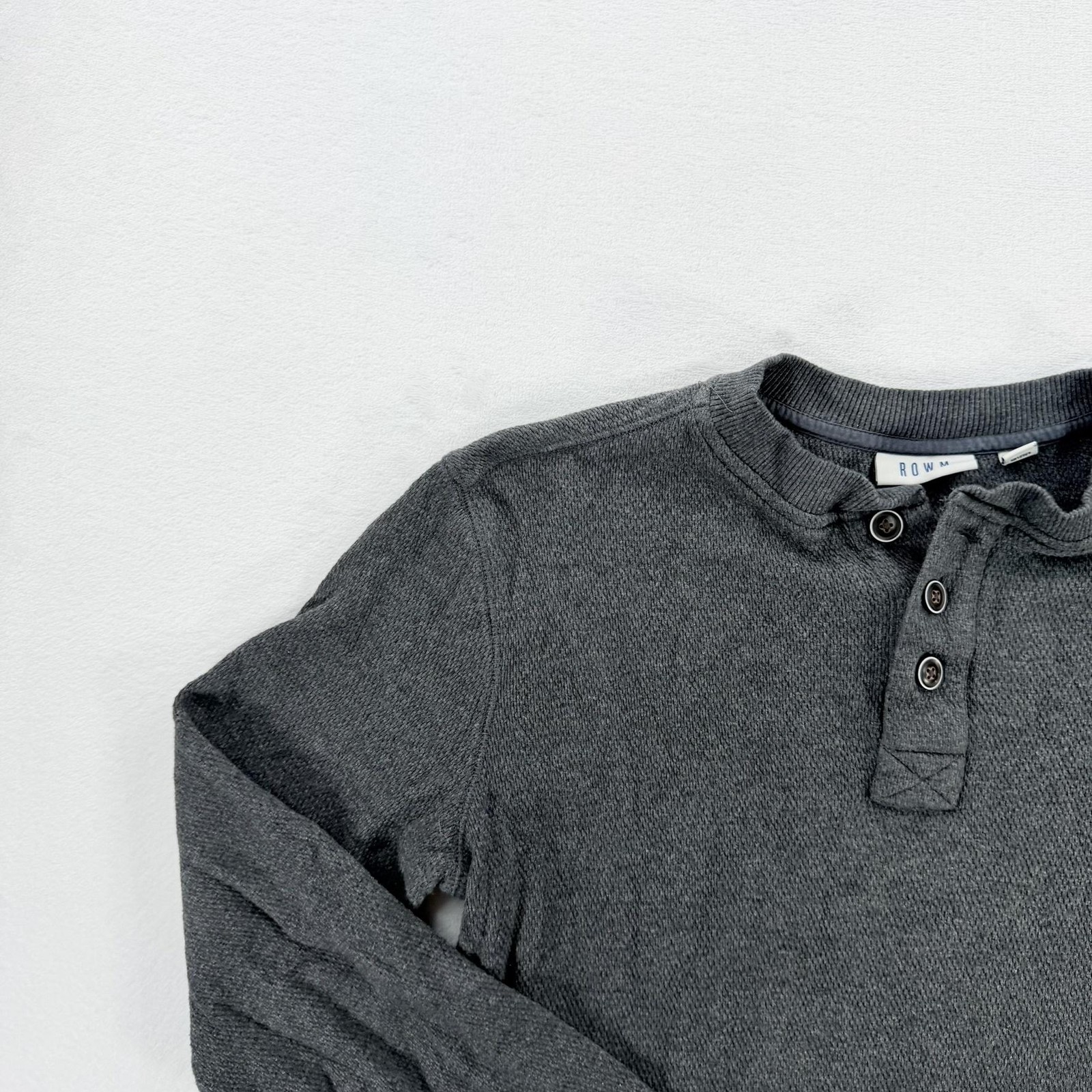 ROWM Shirt Mens Small Gray Thermal Henley Long Sleeve Waffle Knit Cotton