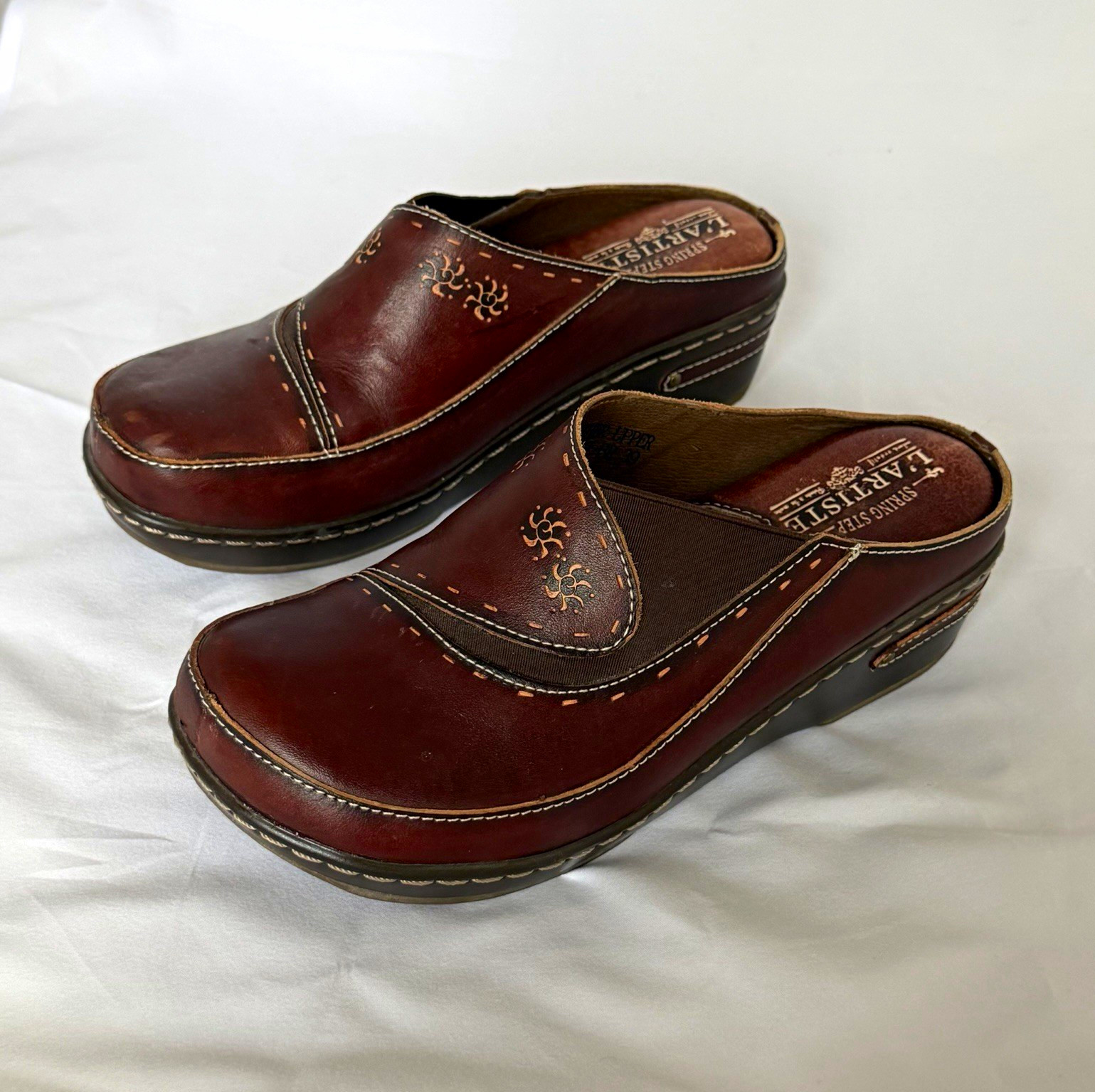 L’ARTISTE Chino b Leather Mule Clogs sz 39 /8-8.5