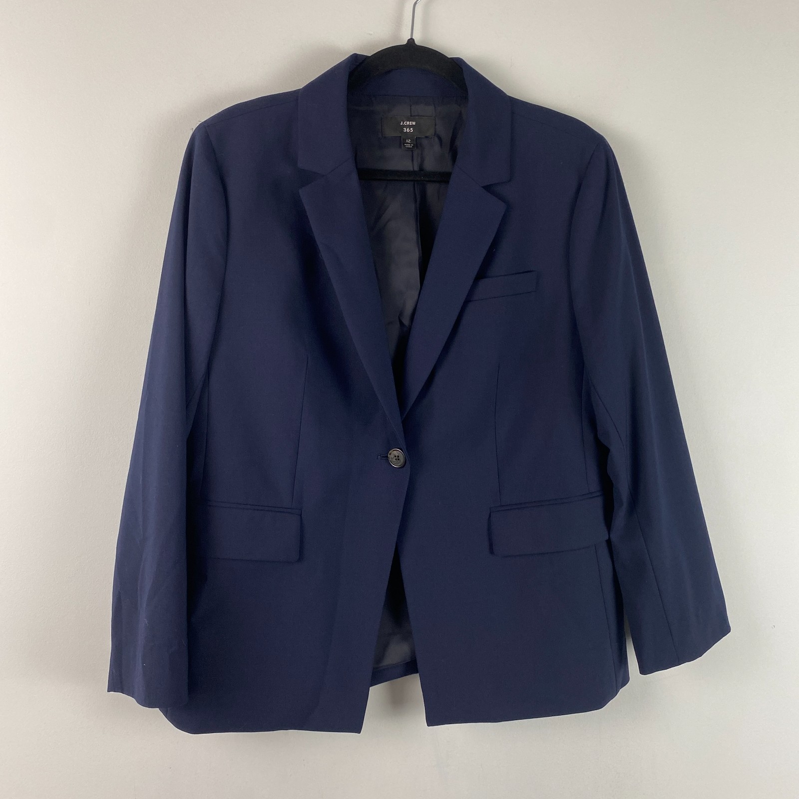 J. CREW Slim Single Button Blazer in Everyday Wool Size 12 Navy Blue K5955