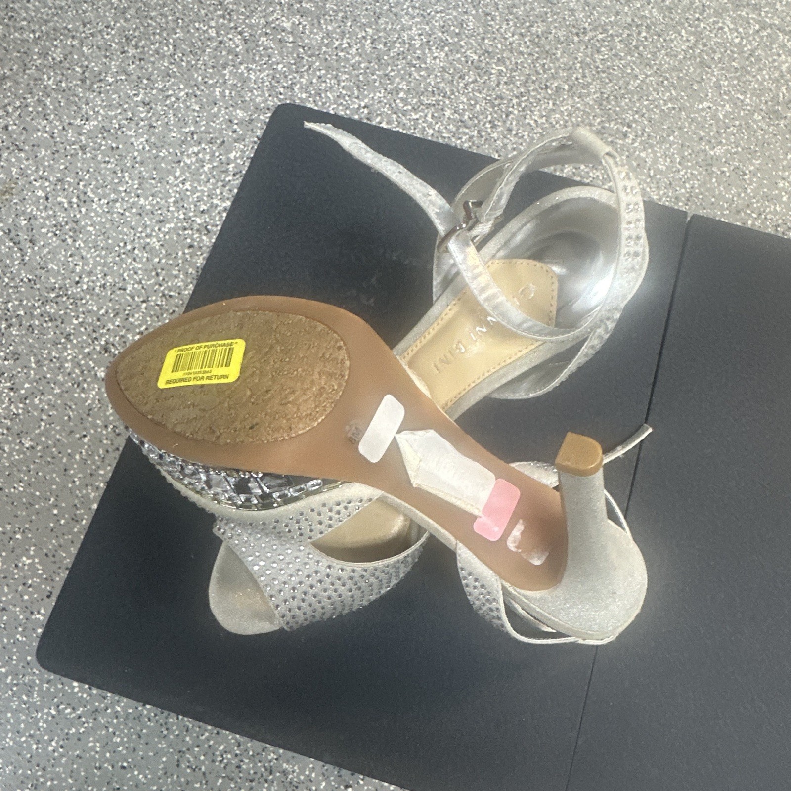 Gianni Bini Silver Rhinestone Ankle Strap Open Toe Stiletto Buckle Heels