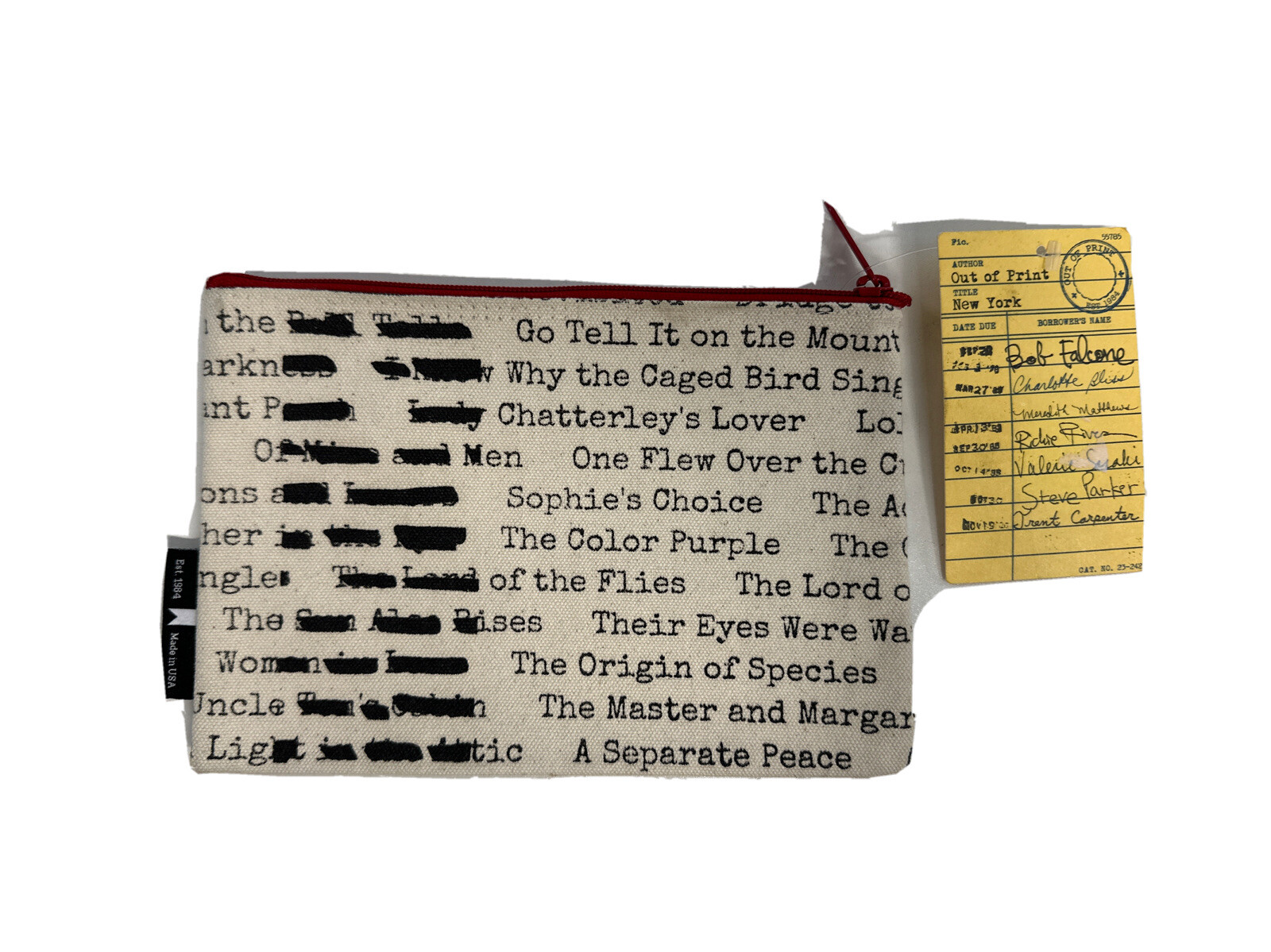 Out of Print Banned Books Zipper Pouch NEW Made in USA 7.5×6 inches