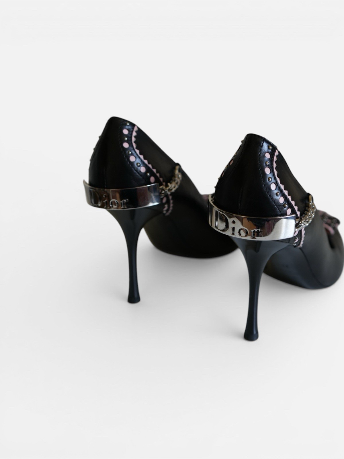 F/W 2004 Christian Dior W/ Logo Chain Pink Bow Pumps Heels VINTAGE