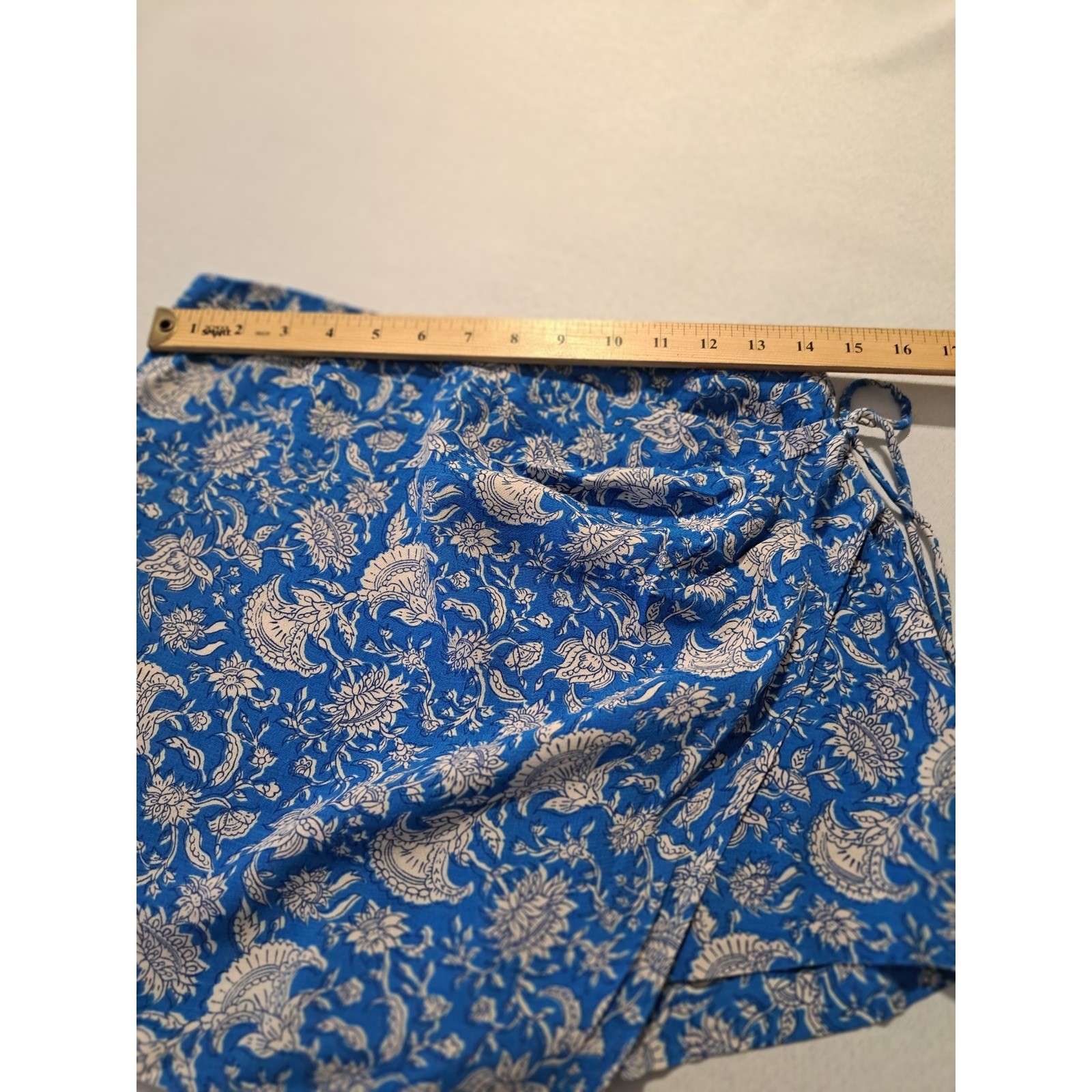 Zara Blue White Floral Print Wrap Skort Side Tie Mini Shorts Womens Medium