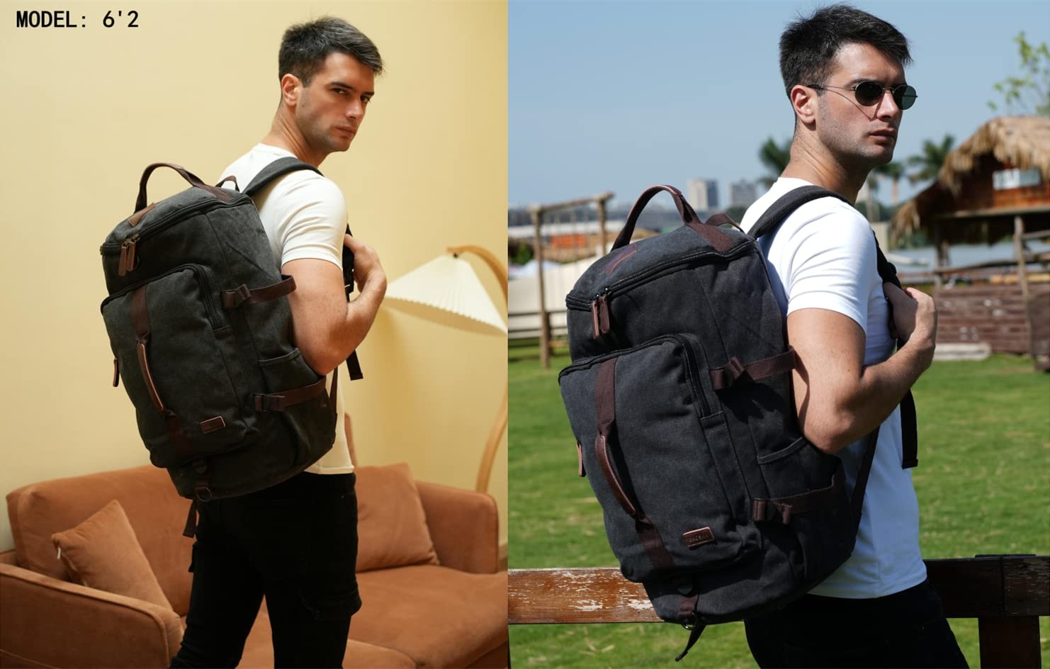 Canvas Weekender Travel Duffel Backpack Hybrid Hiking Rucksack Laptop Backpac…