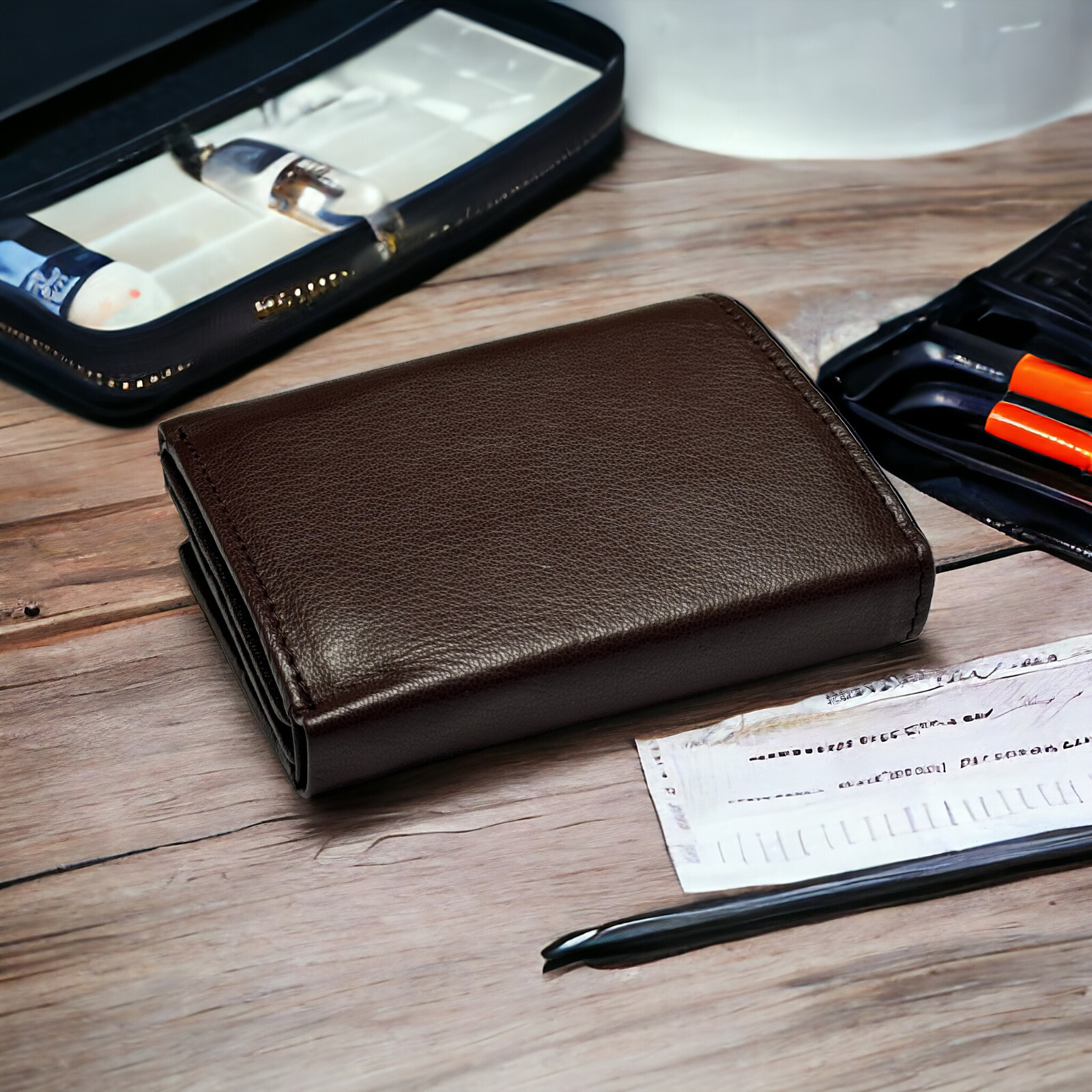 Leatherboss Mens RFID Blocking Hunter Leather Credit Card ID Trifold Wallet