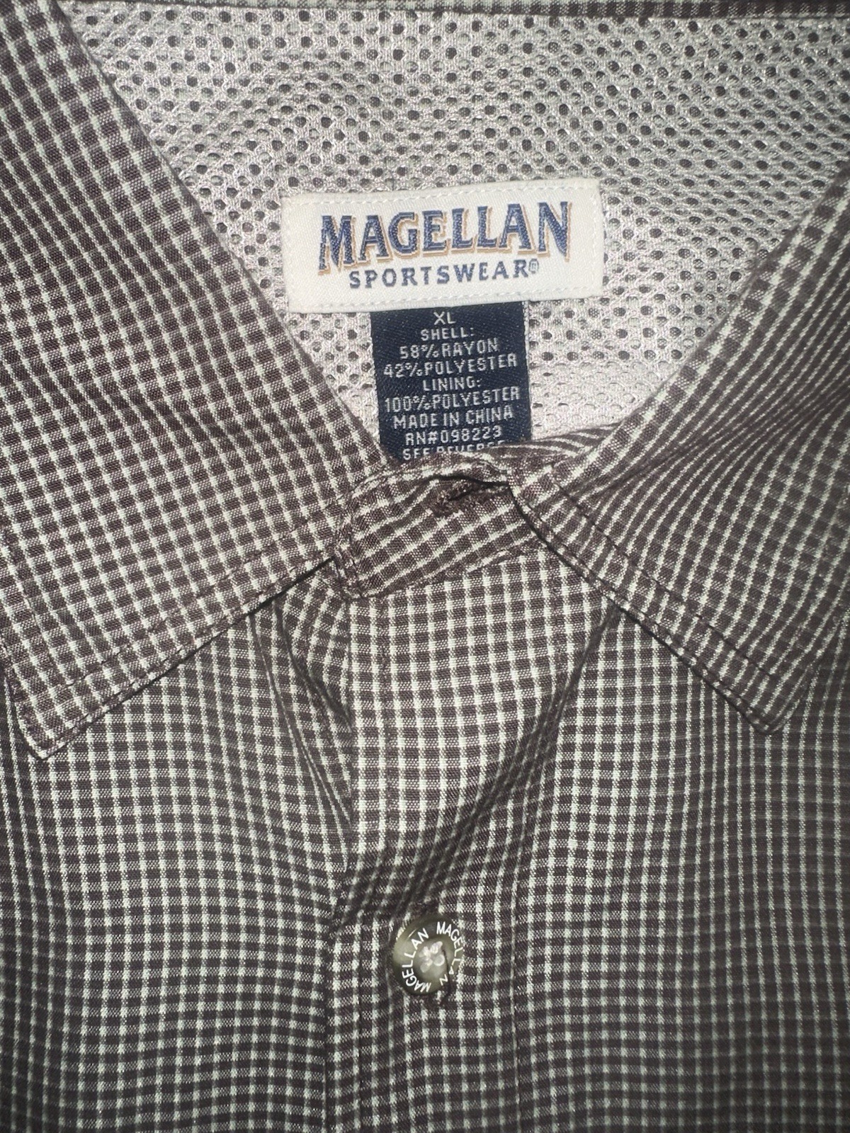 Men’s Magellan Sportswear Brown & White Button Up Short Sleeve Size XL