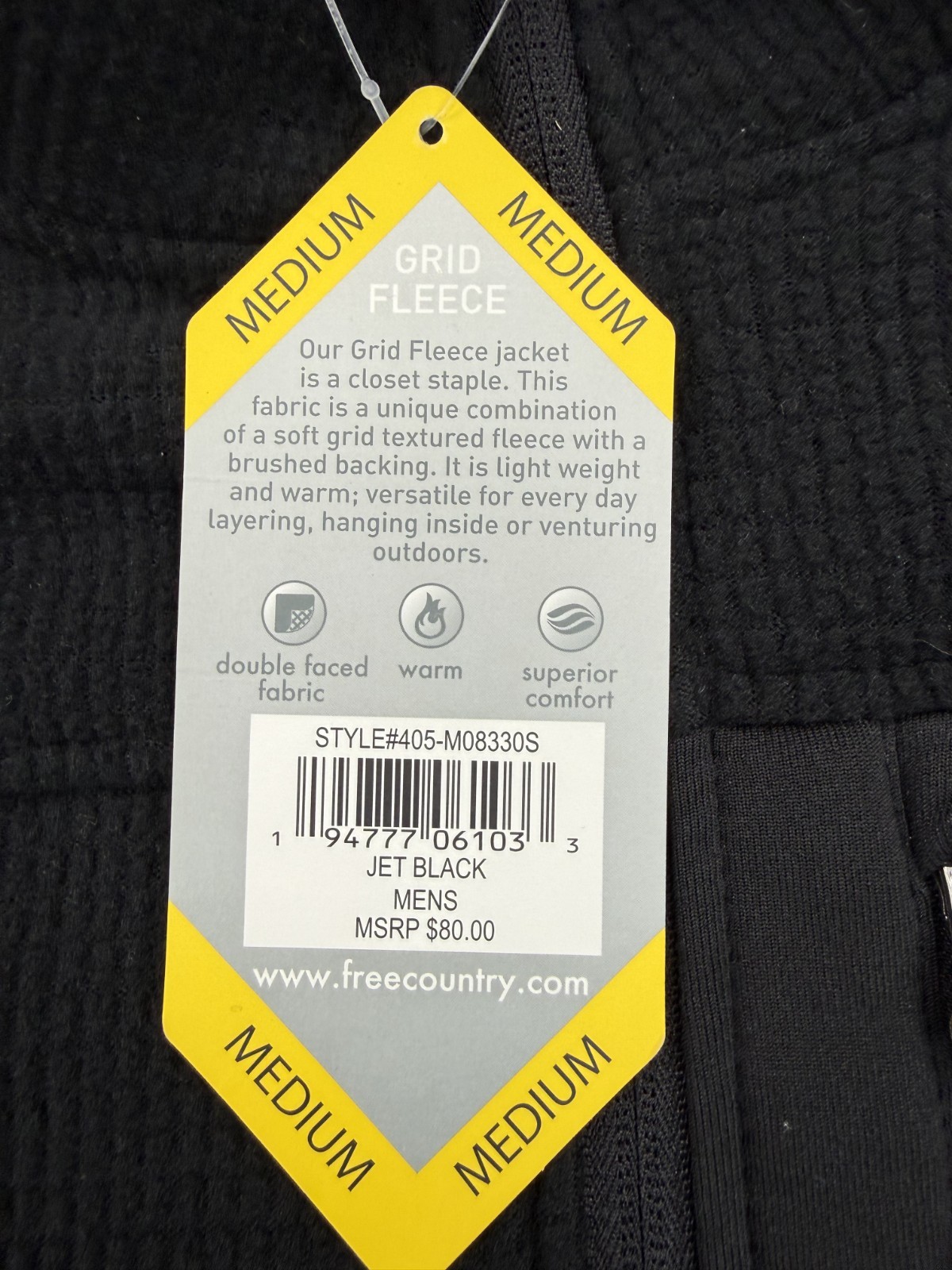 Free Country Jacket Men’s MEDIUM Black Fleece Full Zip Pocket 405-M08330S $80
