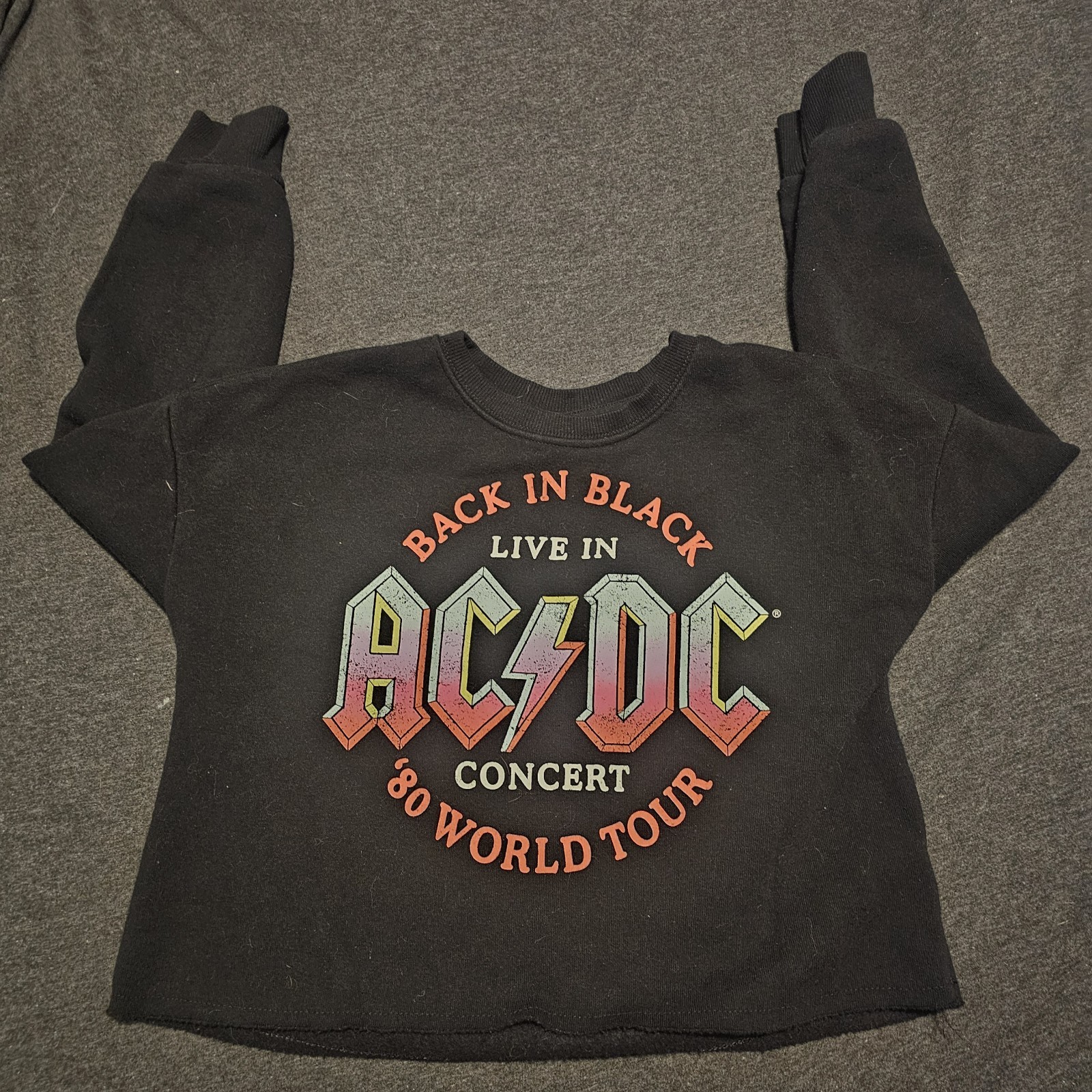 AC/DC Back In Black 80 World Tour Kids Crop Sweatshirt Size S 6/7 Official
