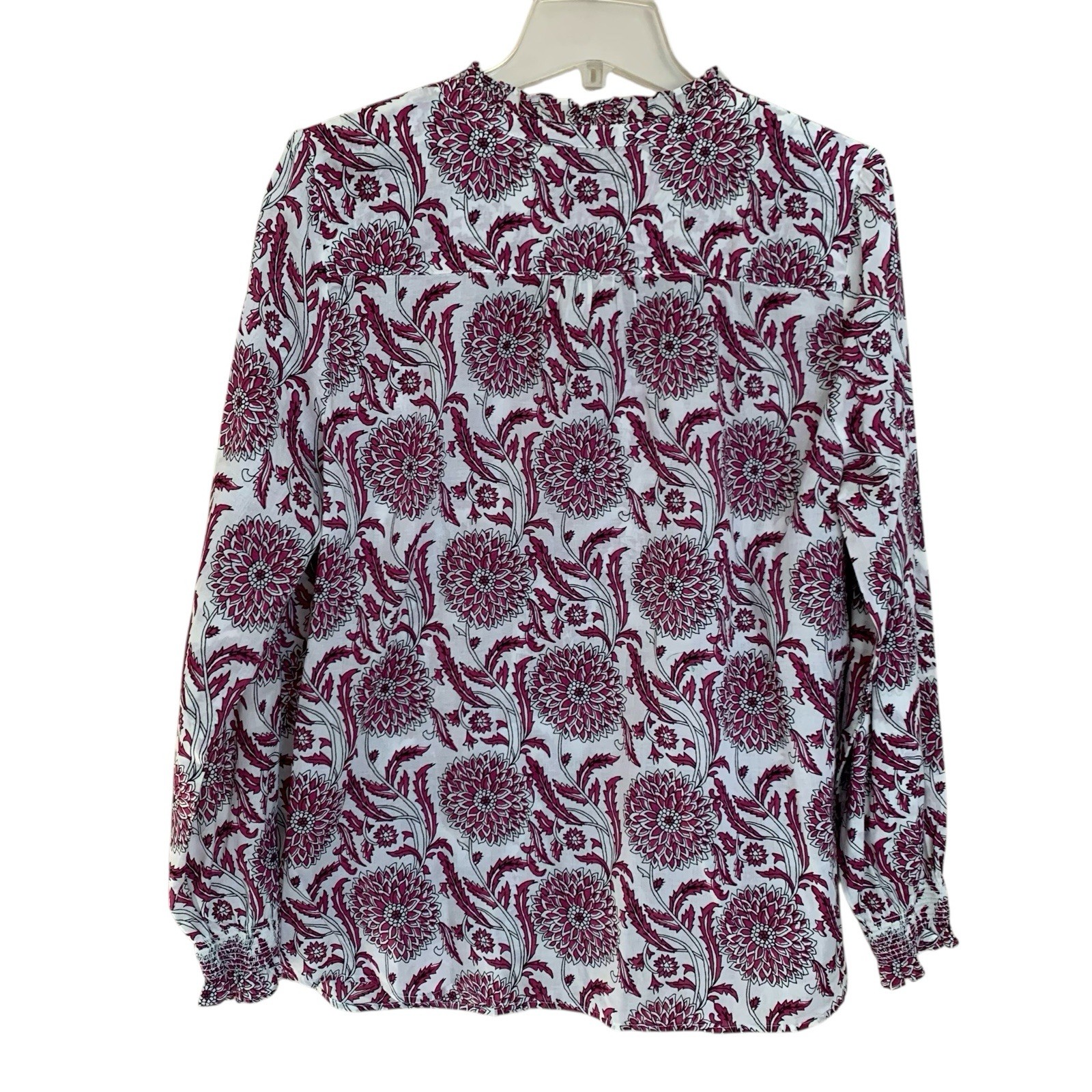 Talbots SzXL Chrysanthemum Trellis ruffle trim popover Purple/White Floral Shirt