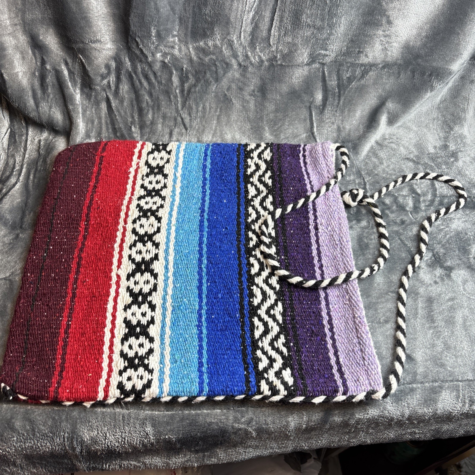 Mexican Blanket Purse Tote Bag Red Blue Purple Rectangle Crossbody Woven Boho