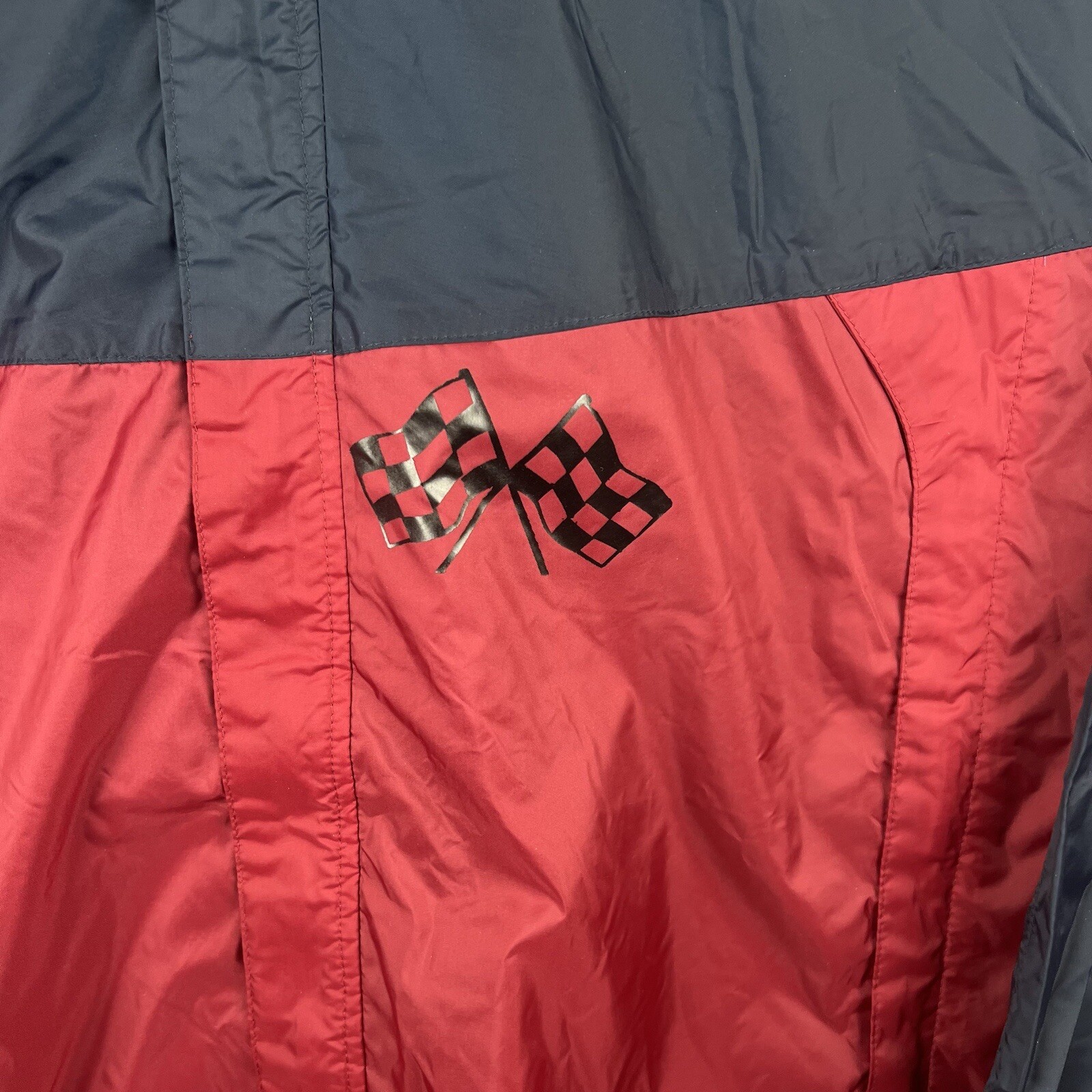 Auburn Sportswear Windbreaker Jacket Mens XL Blue Red Racing Checkered Flag Hood