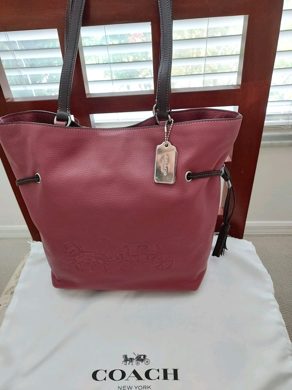 COACH Leather ANDY TOTE/Shoulder Bag w/Horse & Carriage Logo~Raspberry/Wine