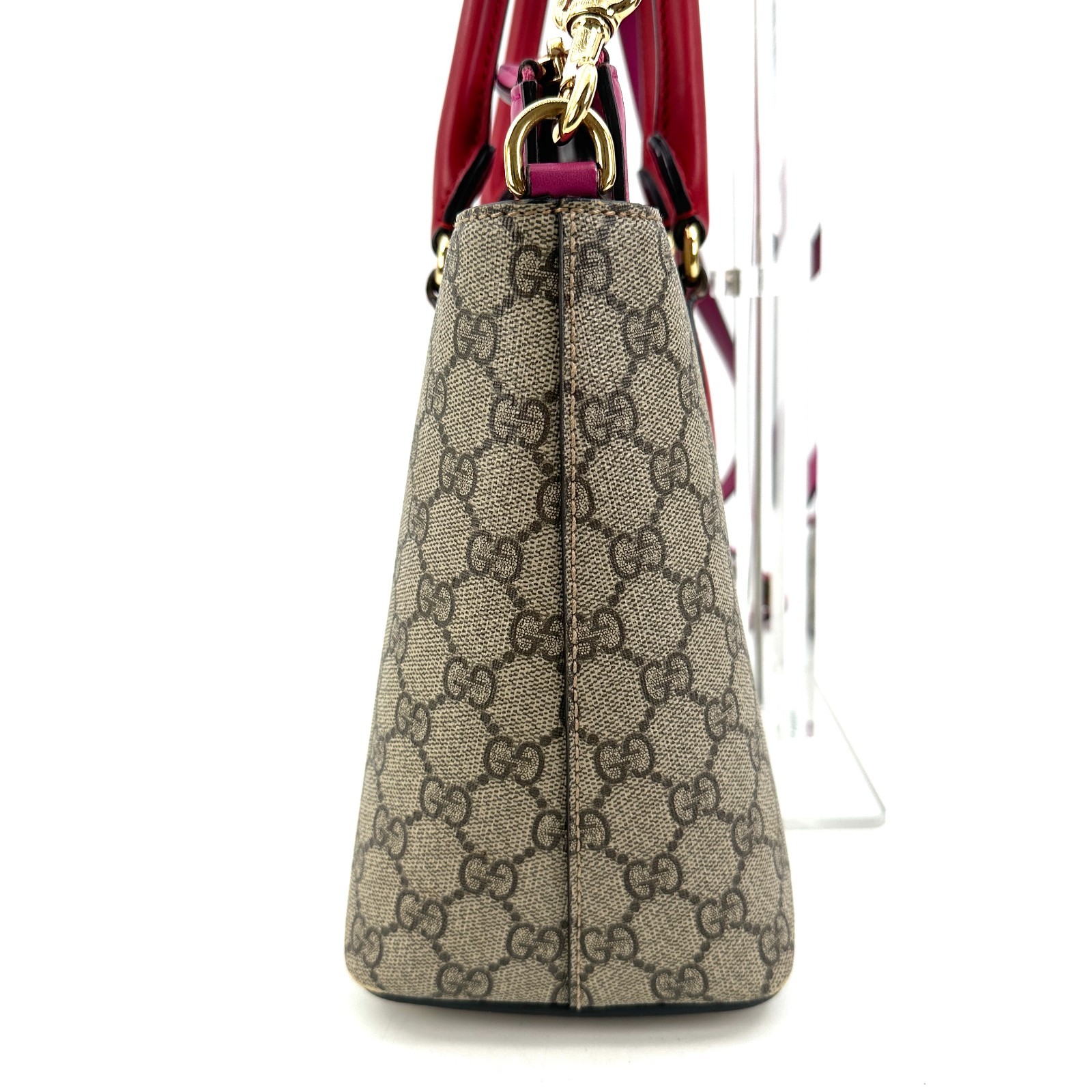 Gucci GG Supreme Monogram 2 Way Purse Bag Tote Pink