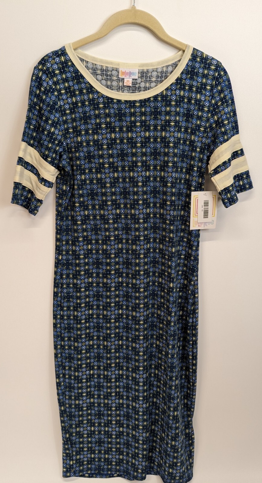 LuLaRoe Julia Blue With Multicolor XS NWT Form Fitting Fit Sz 2-4