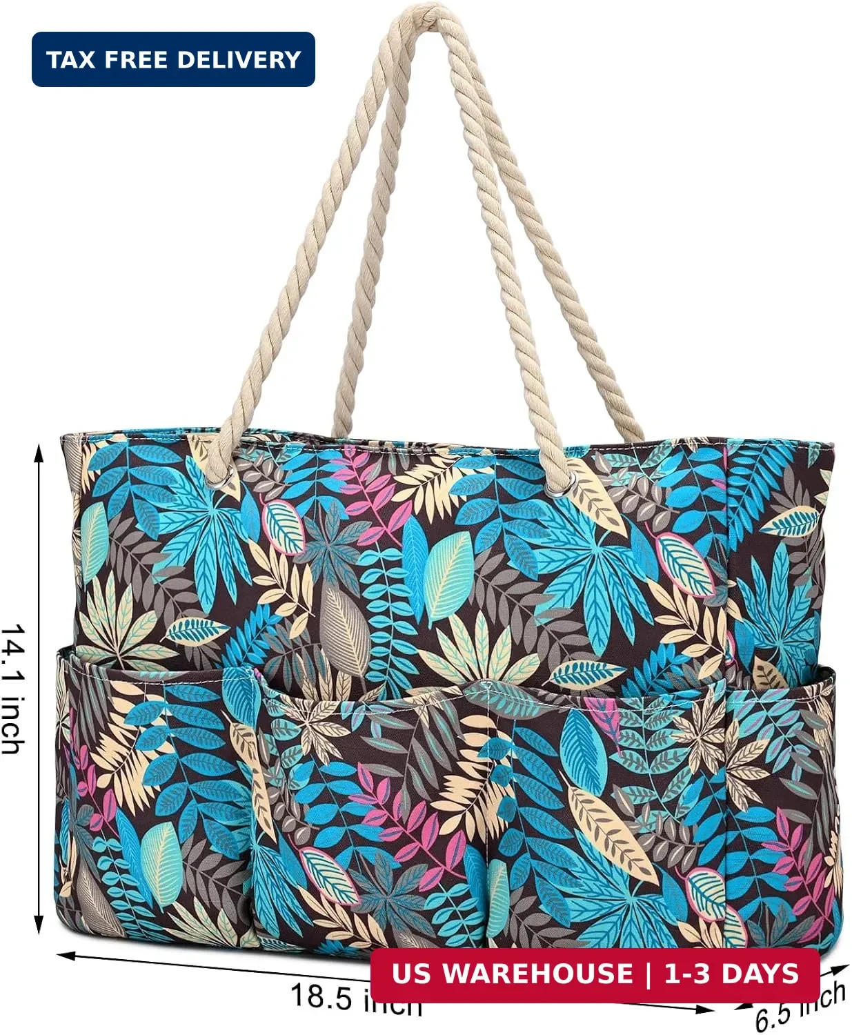 Becokan Beach Bags for Women Canvas Large Beach Tote Bag Zipper
