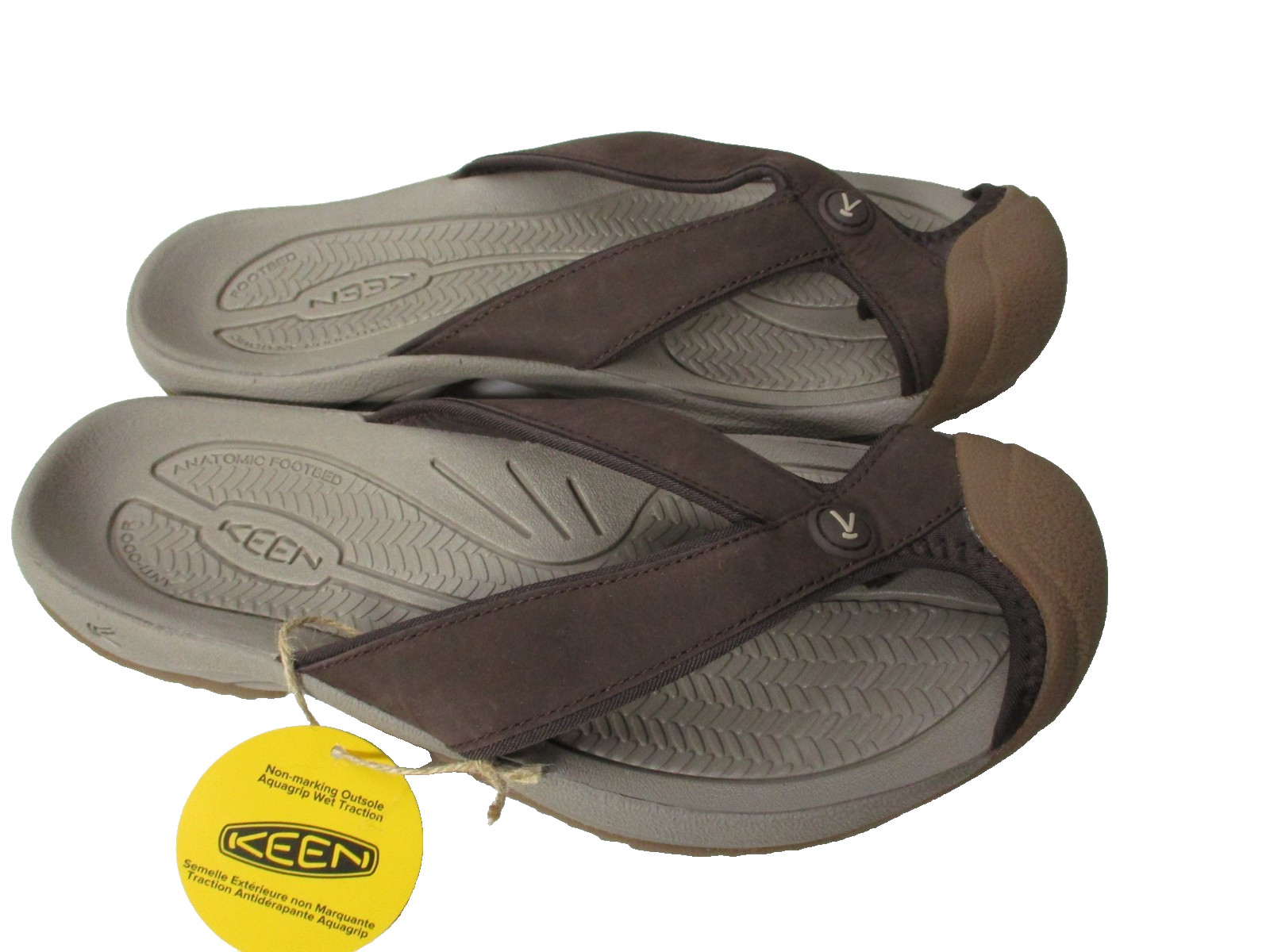 Keen Waimea TG Toe Protect Flip-Flops Sandals Leather Brown/ Taupe Mens Sz 11