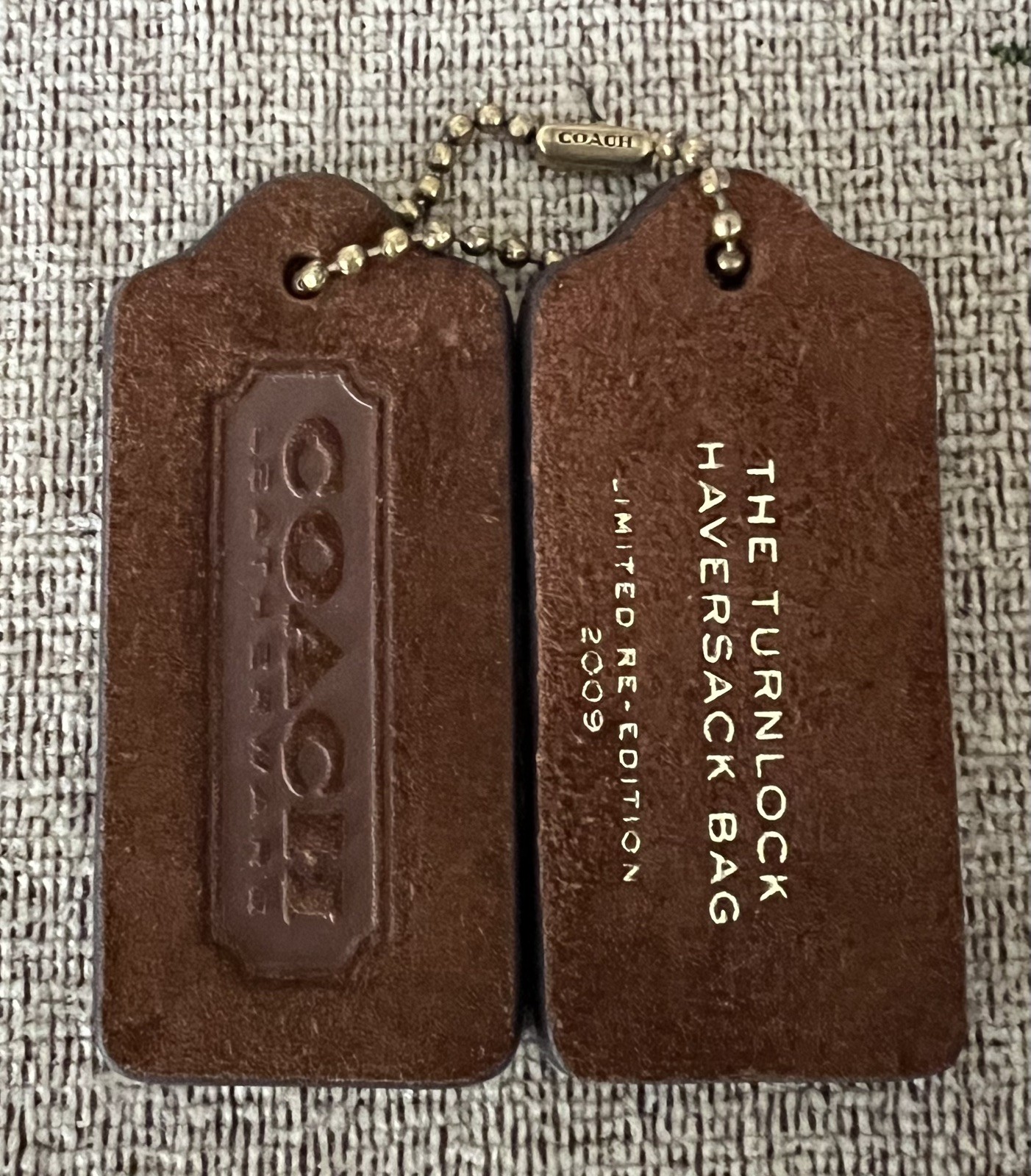 Genuine Coach Two 2.25” Brown Suede Leather HangTags 2009 Haversack Bag New