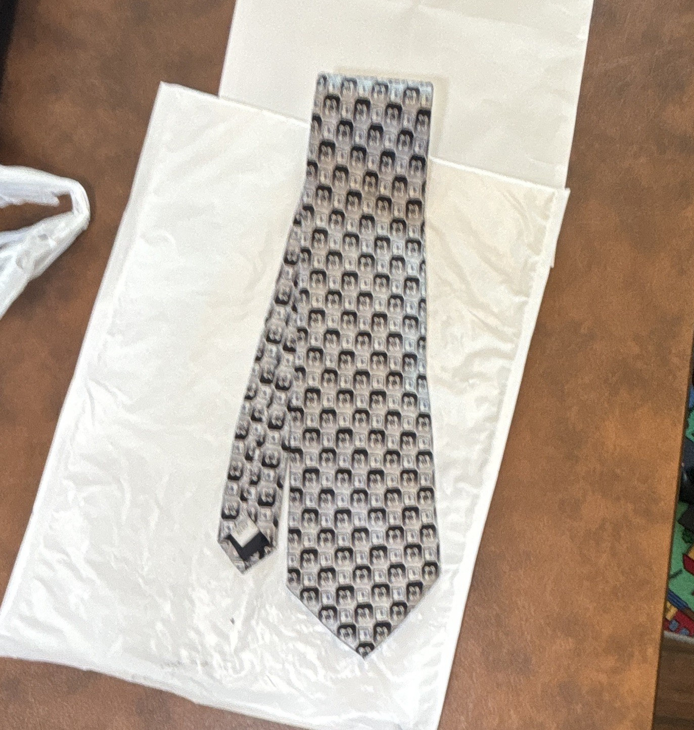 Pierre Cardin Men’s Silk Woven Tie Geometric Faces Abstract Black Gray White