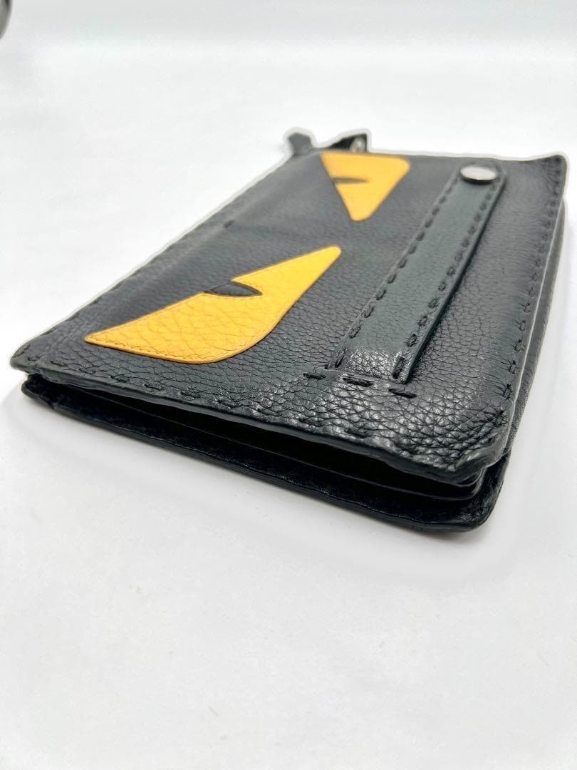Fendi Monster Bag Bugs Eye Clutch Black Yellow Selleria Leather Pouch 9.1×5.9in