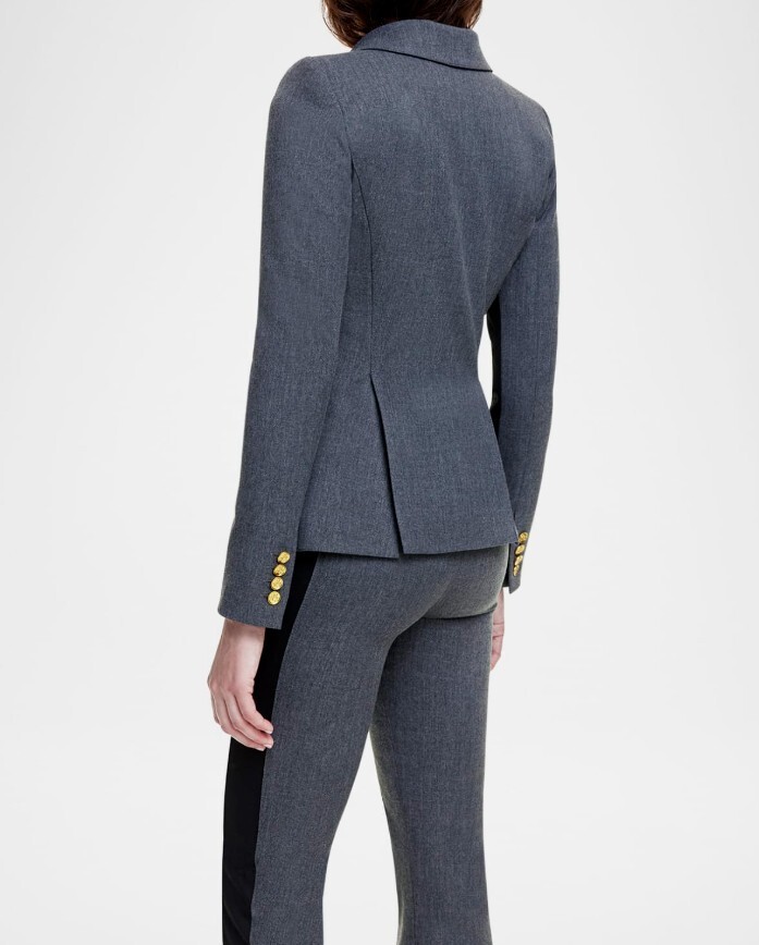 Smythe Women’s Charcoal Grey Black Patch Pocket Tux Stripe Blazer Size 12
