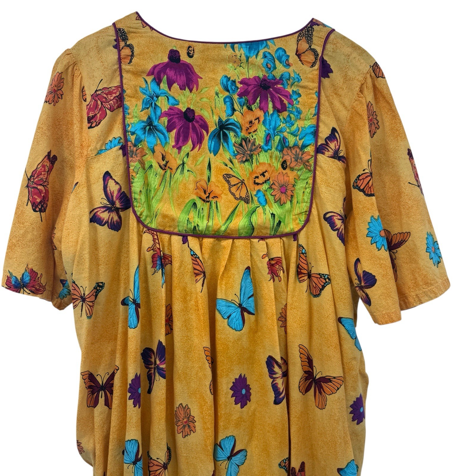 Only Necessities Muumuu House Dress 2X Butterfly Floral 100% Cotton Cafton 90’s