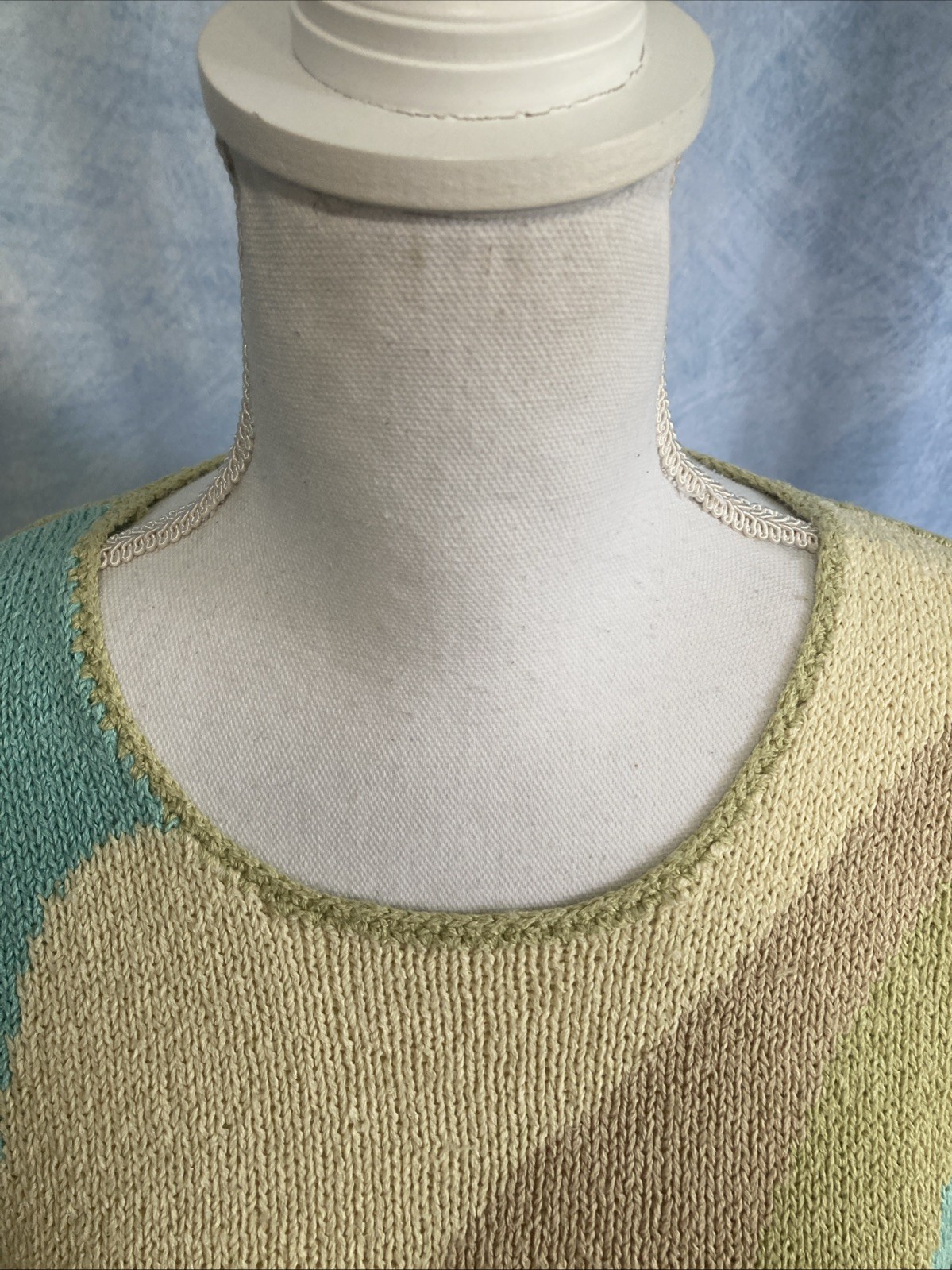 Vtg 90s Requirements Pastel Color Block Knit Short Sleeve Sweater Top Ramie Boxy
