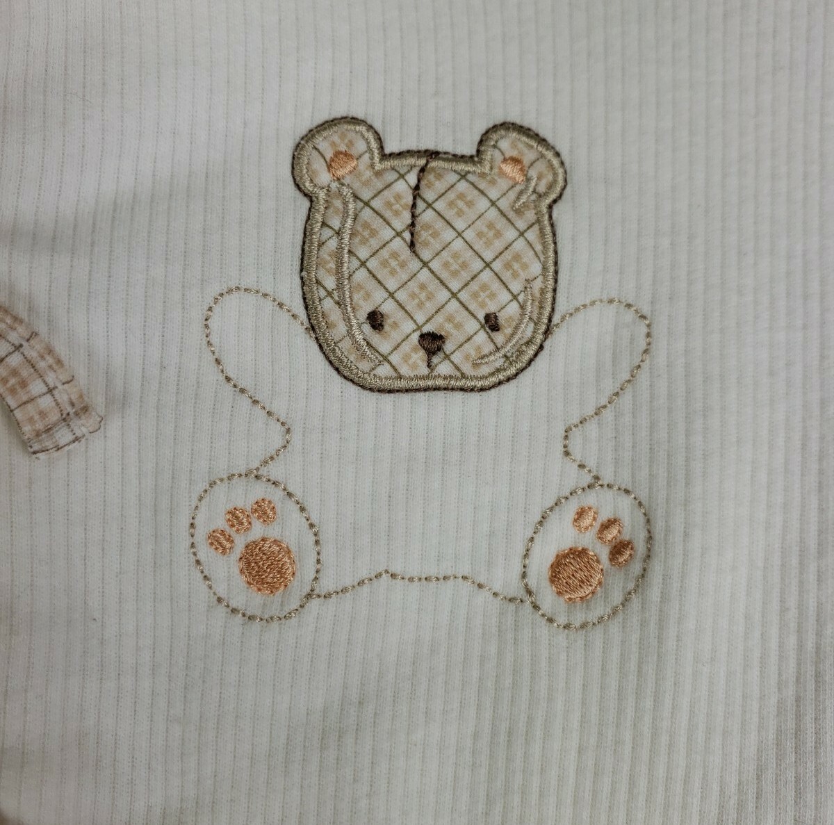 Little Me Baby Bear Patchwork Outfit 6 Mos Set Embroidered Footed 2 Piece Ivory