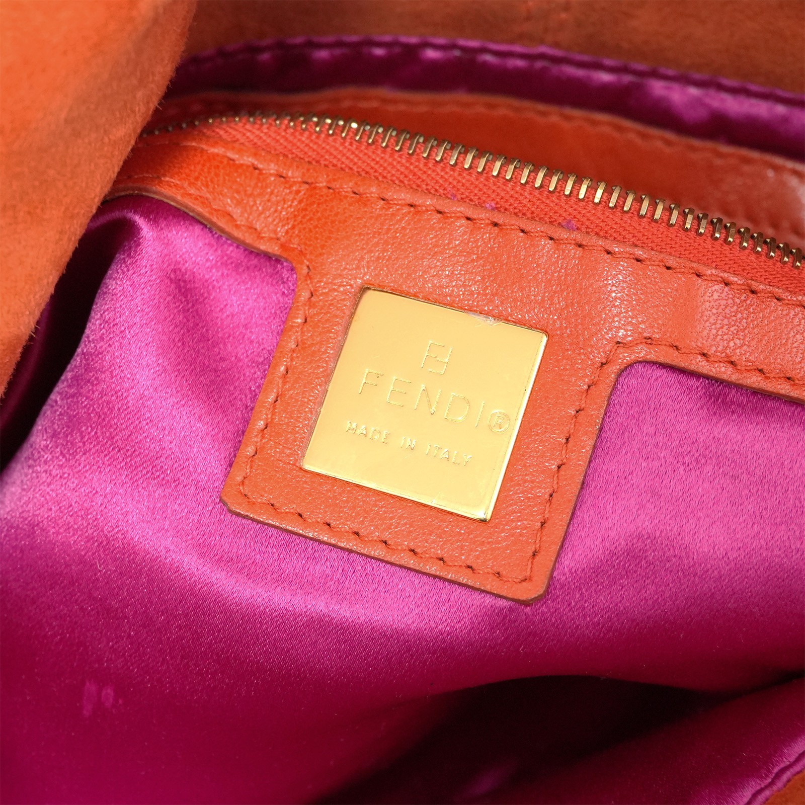 FENDI Gold FF Logo Mamma Baguette 26325 Shoulder Bag Orange Auth #58372A