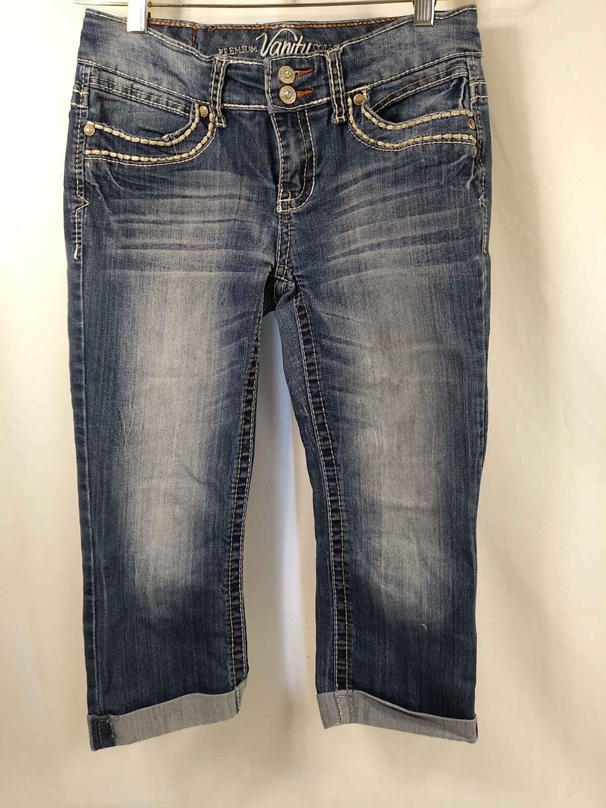 Vanity Premium Collection Capri Jeans Embellish Sasha Size 28 Inches Blue Denim