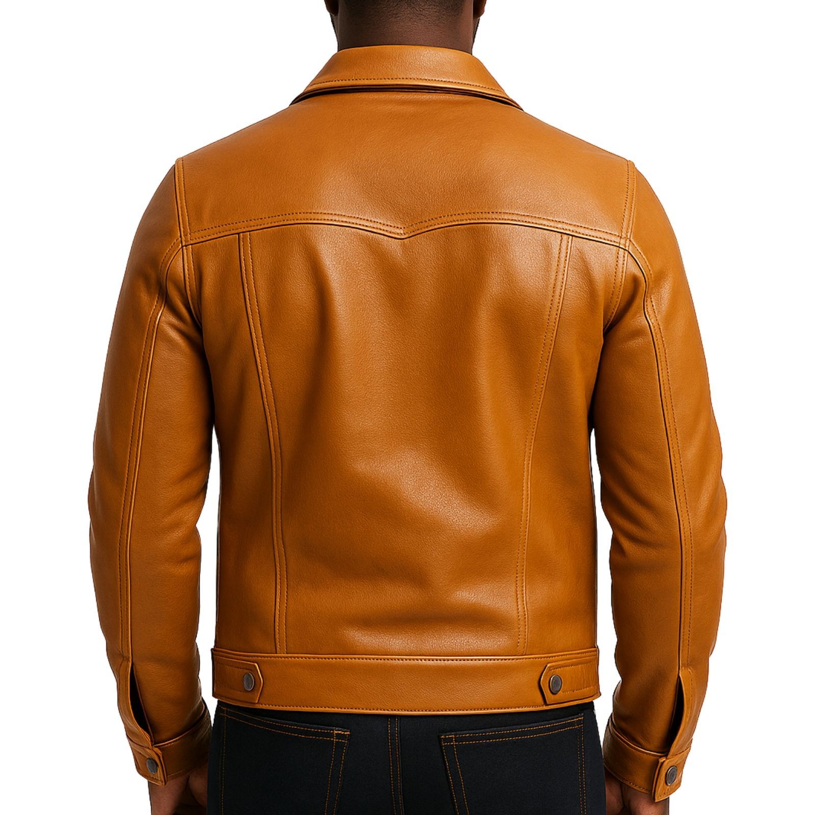 Men’s Genuine Leather Trucker Jacket Button-Up Classic Western Style Coat