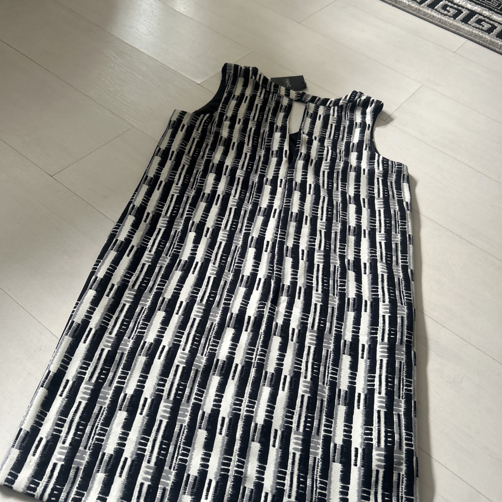 Next Black Grey White Printed Tunic Shift Dress New Tags 12 Work Office Summer