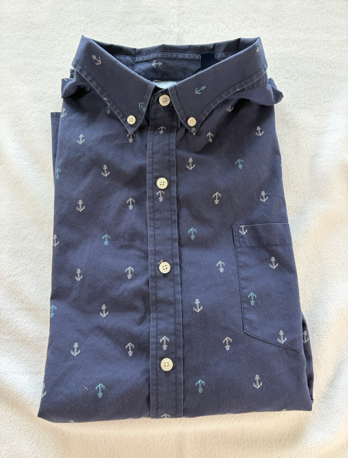 IZOD Men’s XXL Blue Anchor Nautical Woven Pocket Short Sleeve Button-Down