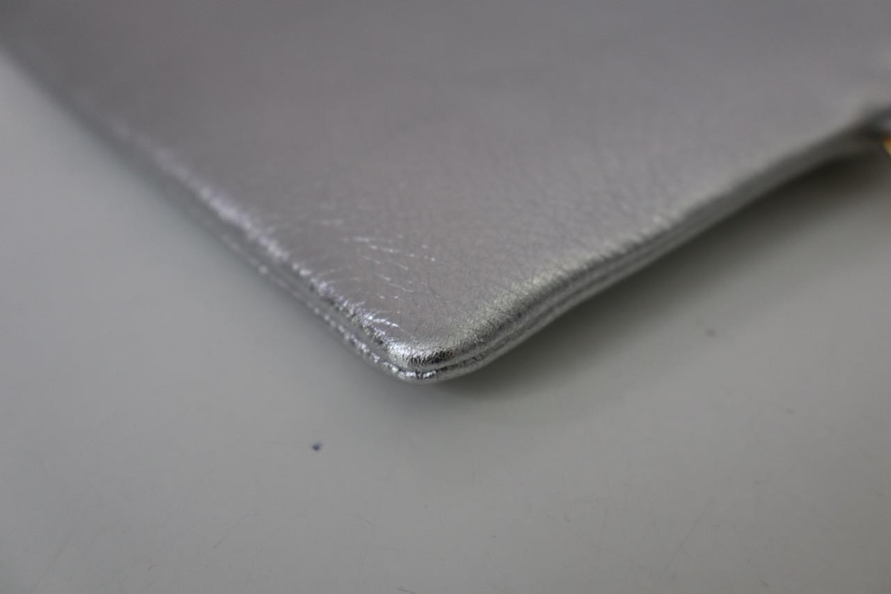 NIB CELINE Silver Leather Pouch/Wristlet Clutch Bag