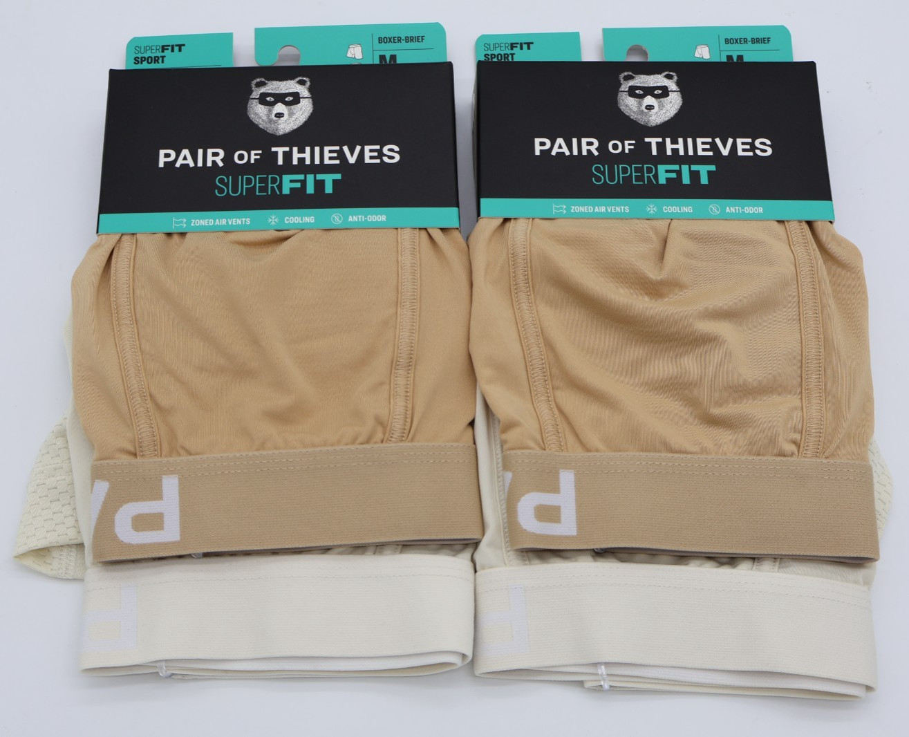 Pair of Thieves Men’s Super Cool Boxer Briefs 4pk MEDIUM Neutral Tan & White NWT