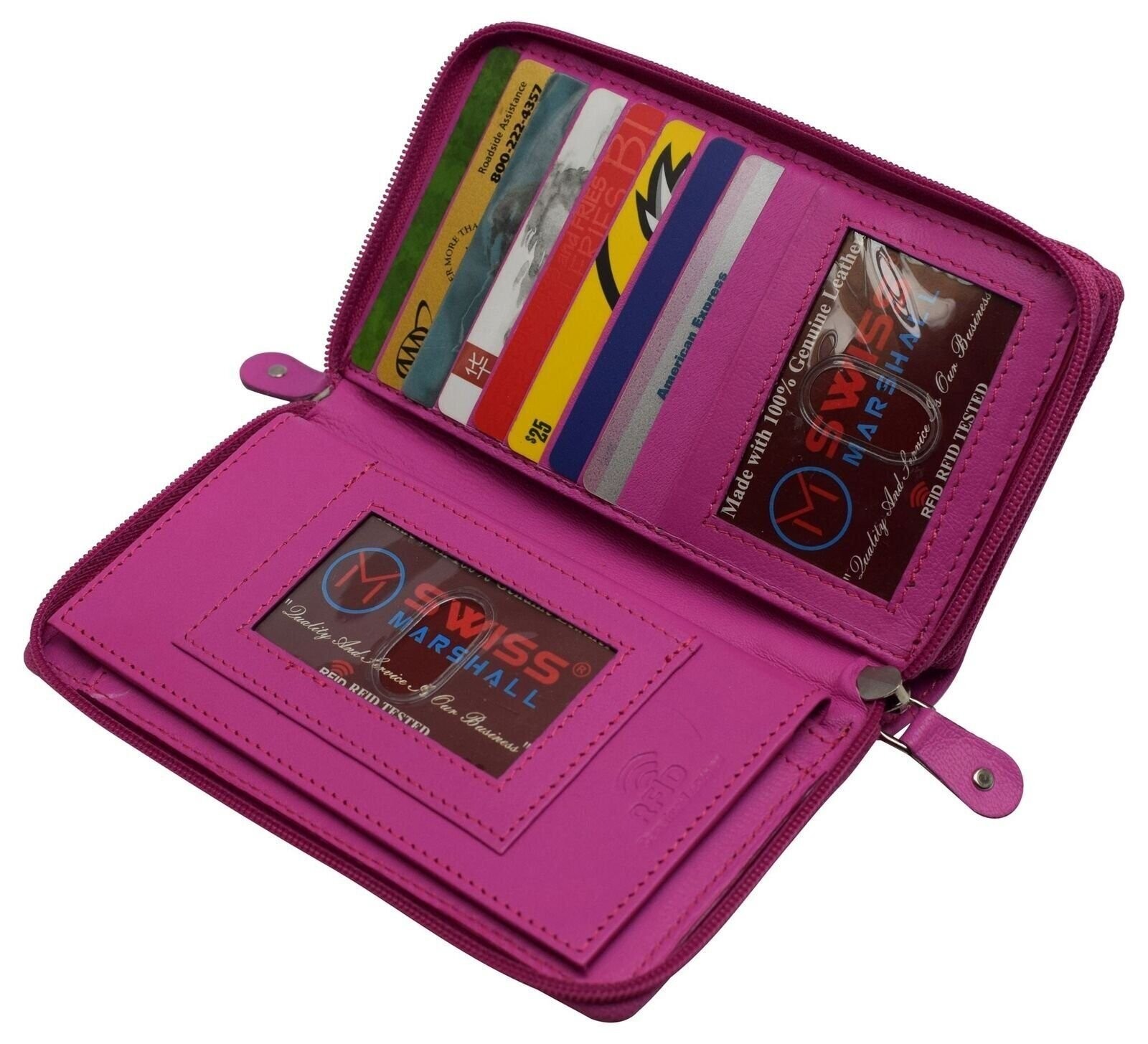 RFID Blocking Double Zipper Smartphone Genuine Leather Large Women’s Wallet Hot