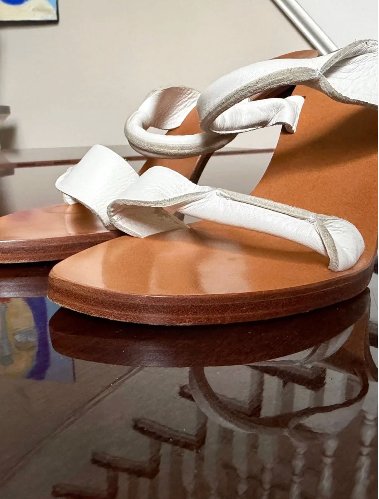 Bottega Veneta White Leather Strap High Heel Sandals Shoes 38