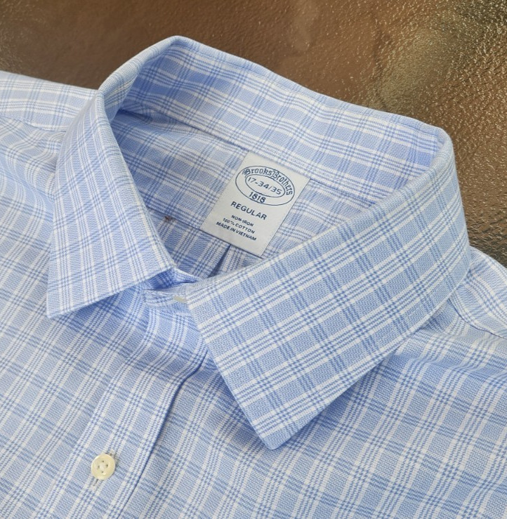 BROOKS BROTHERS SHIRT, Men’s 17 x 34/35 Regular, Blue White PLAID, Pocket, EUC