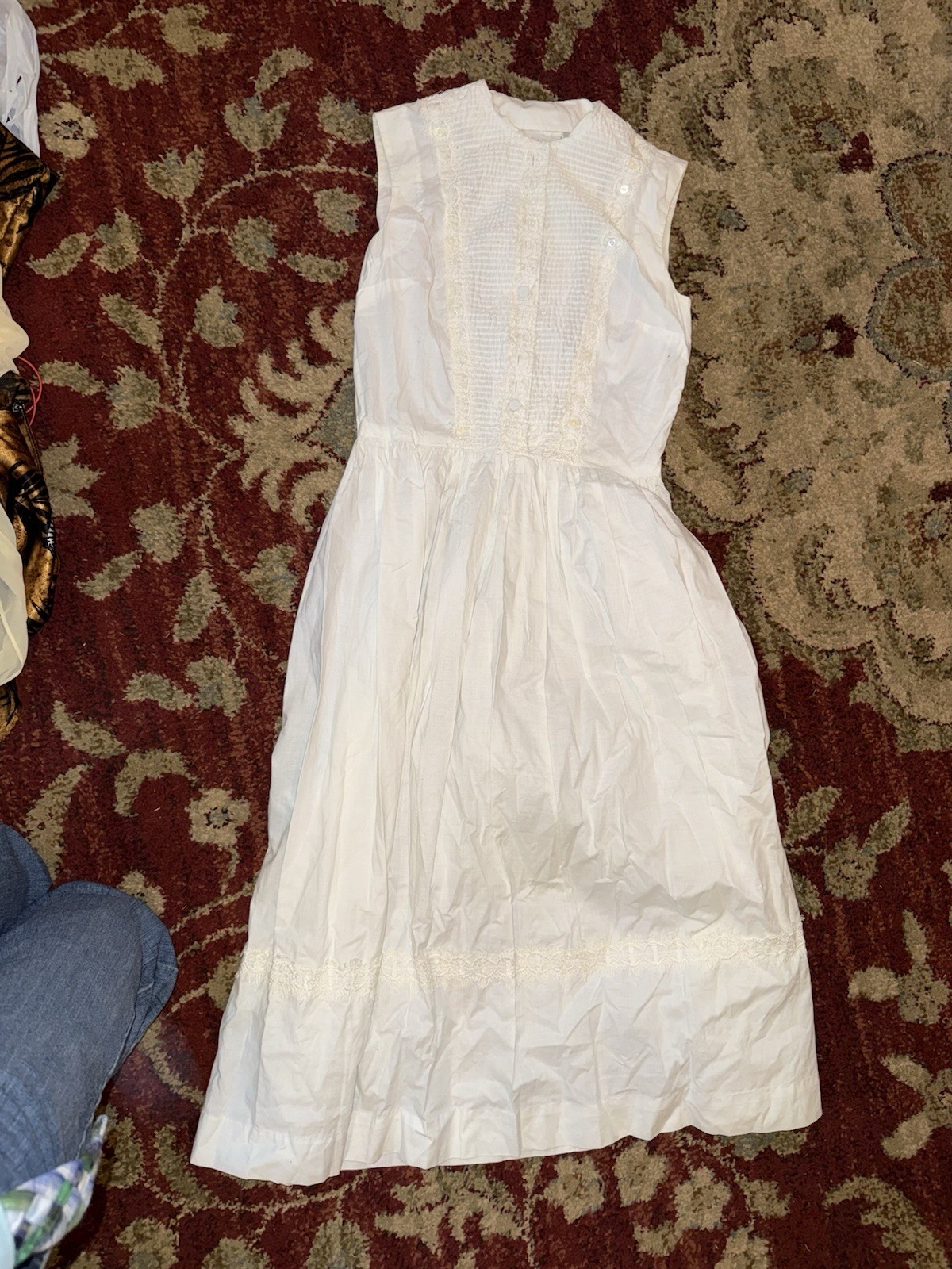Vicky Vaughn Juniors White Cotton Dress with Lace 1950s-1960s Vintage